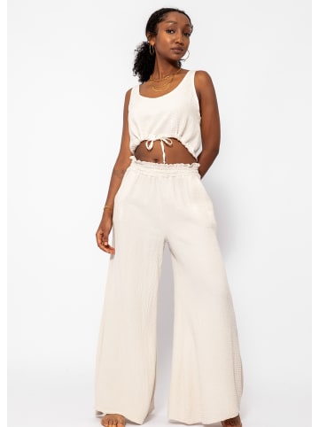 SASSYCLASSY Musselin Top mit Zugband in Beige