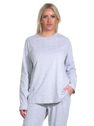 NORMANN langarm Schlafanzug Pyjama Oberteil Shirt Mix & Match Tupfen Punkte in Grau