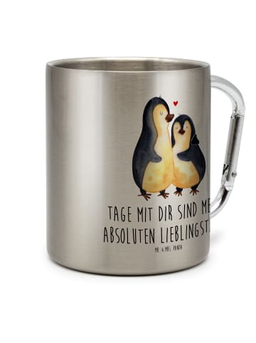 Mr. & Mrs. Panda Edelstahlbecher Pinguin umarmen mit Spruch in Silber