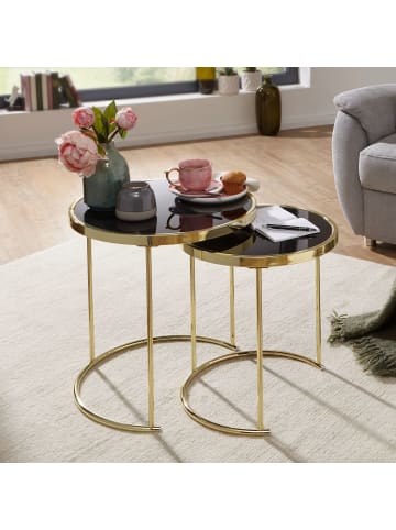 KADIMA DESIGN Satztisch 2er-Set | Schwarz/Gold, Metall/Glas