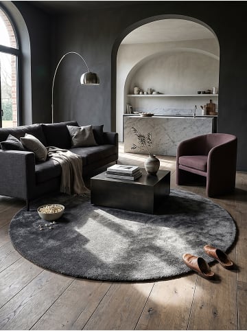 Rundteppich Uni Antirutsch weich wohnlich Wohnzimmer Schlafzimmer in Anthrazit