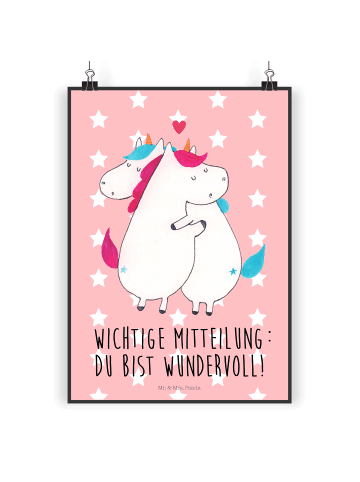 Mr. & Mrs. Panda Poster Einhorn Mitteilung mit Spruch in Rot Pastell