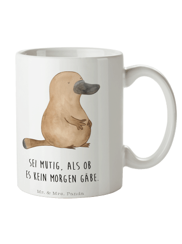 Mr. & Mrs. Panda Kaffeetasse Schnabeltier Mut mit Spruch in Weiß