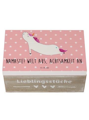 Mr. & Mrs. Panda Aufbewahrungsbox Einhorn Yoga mit Spruch in Rot Pastell
