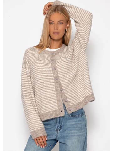 SASSYCLASSY Gestreifter Cardigan in Taupe