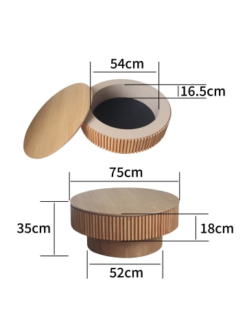 ABRIHOME Couchtisch in Holzfarbe 75 cm mit Stauraum Holzfurnier für Wohnzimmer