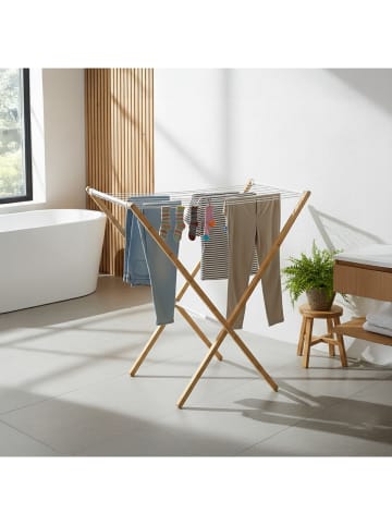 relaxdays Wäscheständer in Natur/ Weiß- (B)79 x (H)77 x (T)49 cm