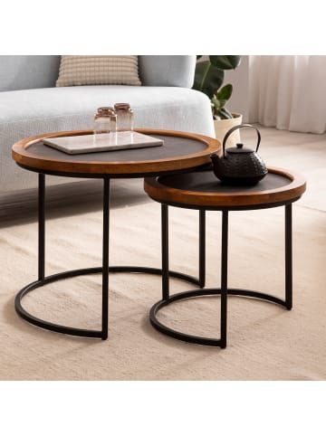 KADIMA DESIGN Couchtisch 2er Set Massivholz / Steinoptik Wohnzimmertisch