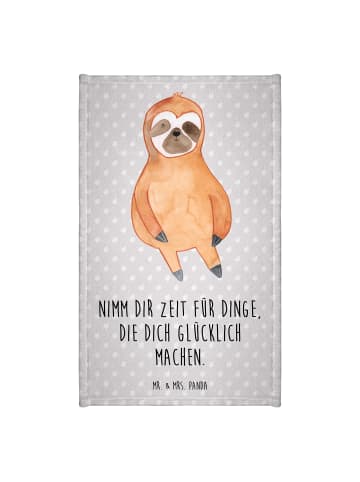 Mr. & Mrs. Panda Baumwollhandtuch Faultier Zufrieden mit Spruch in Grau Pastell