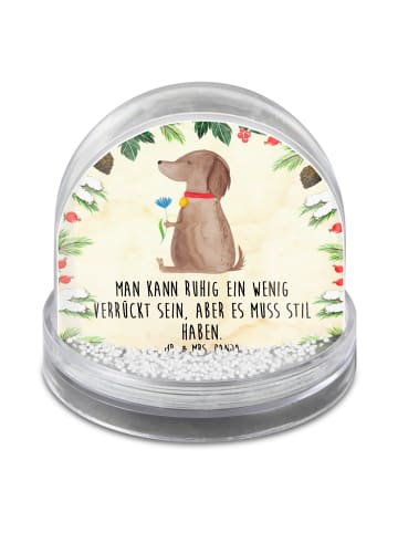 Mr. & Mrs. Panda Schneekugel Hund Blume mit Spruch in Naturpapier