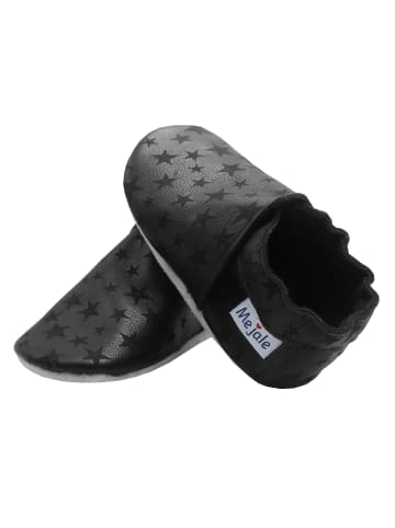 Mejale Schwarze Baby-Leder-Laufschuhe, komfortabel mit rutschfester Sohle-Sternenmuster