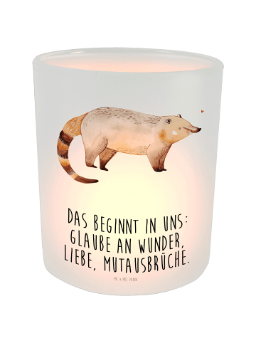 Mr. & Mrs. Panda Windlicht Nasenbaer mit Spruch in Transparent