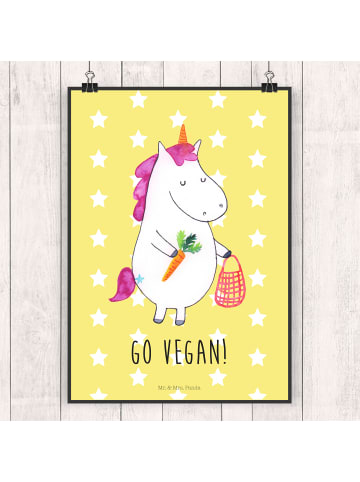 Mr. & Mrs. Panda Plakat Einhorn Vegan mit Spruch in Gelb Pastell