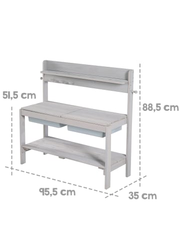 roba Matschküche 'Fun' aus Holz – Outdoor-Gartenküche mit Schürze - Wetterfest - Grau