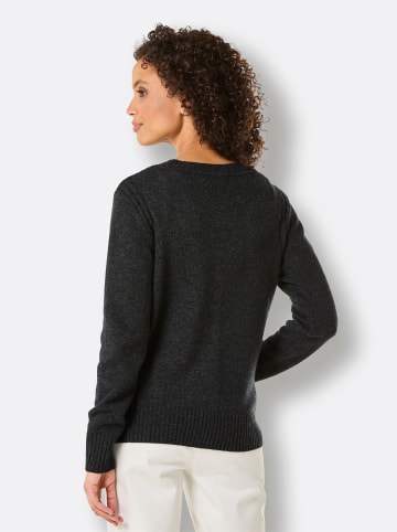 creation L Merino-Kaschmir-Strickjacke in schwarz-meliert