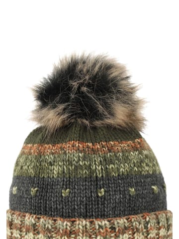 Faera Bommelmütze mit Kunstfell-Bommel und Fleece Futter in Grün