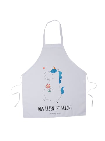 Mr. & Mrs. Panda Schürze Einhorn Spaziergang mit Spruch in Weiß