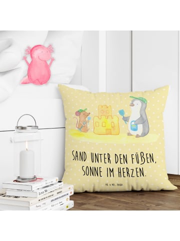 Mr. & Mrs. Panda Sofakissen Sommer Meer Strand mit Spruch in Gelb Pastell