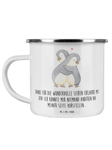Mr. & Mrs. Panda Emaille Tasse 7. Hochzeitstag Kupferhochzeit mi... in Weiß