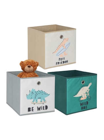 relaxdays 3 x Kinder Aufbewahrungsboxen "Dino" in Bunt - (B)30 x (H)30 x (T)30 cm