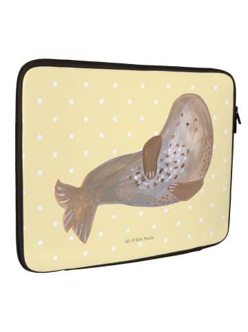 Mr. & Mrs. Panda Laptop Tasche Robbe Lachen ohne Spruch in Gelb Pastell