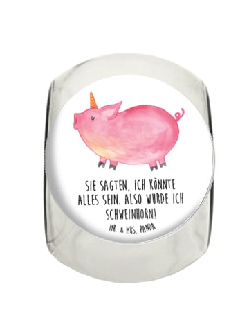 Mr. & Mrs. Panda Bonbonglas Einhorn Schwein mit Spruch in Weiß