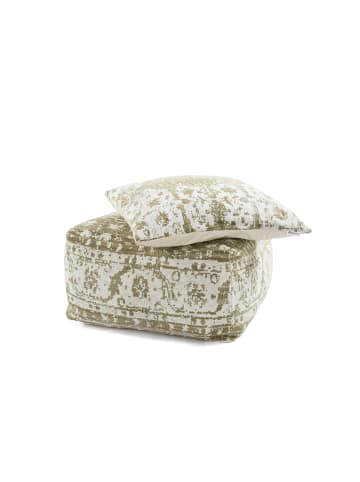 Kayoom Retro Sitzkissen Paramount Pouf & Cushion Set 80cm x 80cm in creme - oliv