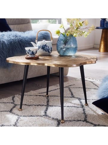 KADIMA DESIGN Moderner Couchtisch - Schwarz/Gold, Baumscheiben-Look aus Aluminium