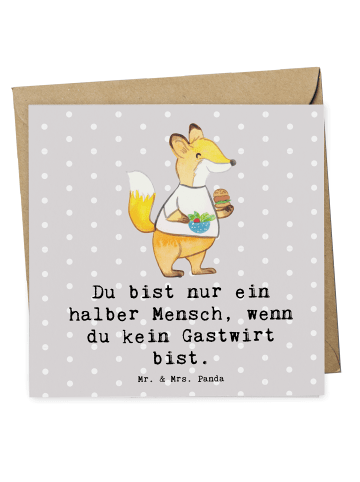 Mr. & Mrs. Panda Einladungskarte Gastwirt Herz mit Spruch in Grau Pastell