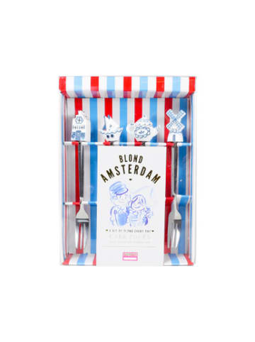 Blond Amsterdam 4er-Set Kuchengabel Delfts Blond Streifen in Blau - 14cm