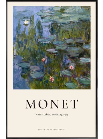 Juniqe Poster in Kunststoffrahmen "Monet - Water Lilies, Morning" in Blau & Cremeweiß