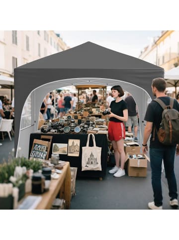 COSTWAY 3x3 m Faltpavillon mit 4 Seitenwänden in Grau