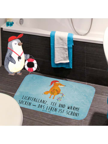Mr. & Mrs. Panda Badteppich Fuchs Weihnachten mit Spruch in Eisblau