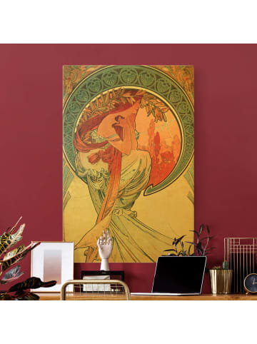 WALLART Leinwandbild Gold - Alfons Mucha - Vier Künste - Die Poesie in Weiß