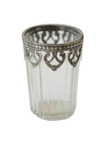 AltoBelli Teelichthalter AMALFI Glas mit Metall Verzierungen 7x9 cm