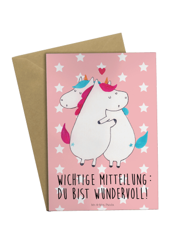 Mr. & Mrs. Panda babykarte Einhorn Mitteilung mit Spruch in Rot Pastell