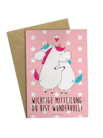Mr. & Mrs. Panda Grußkarte Einhorn Mitteilung mit Spruch in Rot Pastell