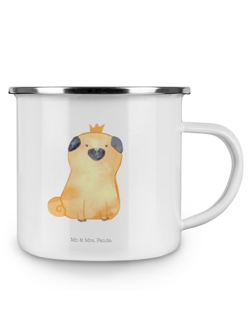 Mr. & Mrs. Panda Camping Emaille Tasse Mops Krone ohne Spruch in Weiß