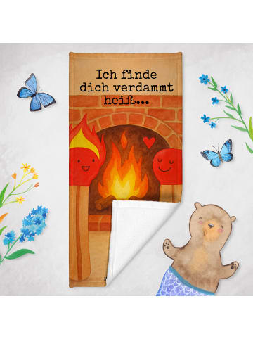 Mr. & Mrs. Panda Badetuch Streichhölzer Design mit Spruch in Grau Pastell