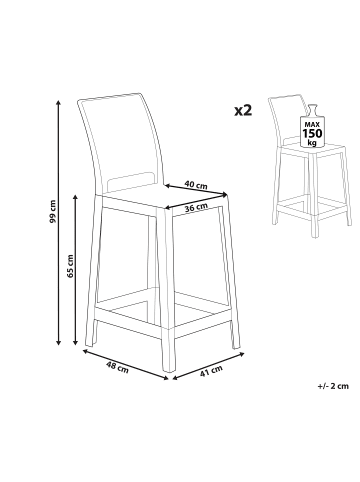 Beliani 2-tlg Barhocker WELLINGTON in Transparent