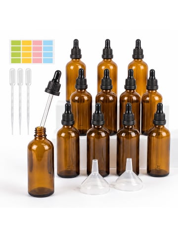relaxdays 12 x Pipettenflasche in Braun - 100 ml