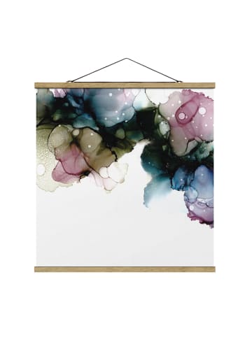 WALLART Stoffbild mit Posterleisten - Blumenbogen mit Gold in Blau