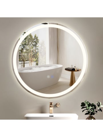 ZMH Badspiegel mit Beleuchtung in nickel rund Ø60cm Dimmbar mit Touch-Schalter