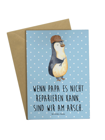 Mr. & Mrs. Panda Grußkarte Wenn Papa es nicht reparieren kann, s... in Blau Pastell