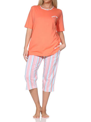 NORMANN Schlafanzug Capri kurzarm Streifenoptik Übergrössen in orange