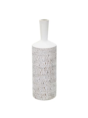 Mauro Ferretti Weiße Harzvase mit geschnitzten Verzierungen, Ø 15 x 49,5 cm