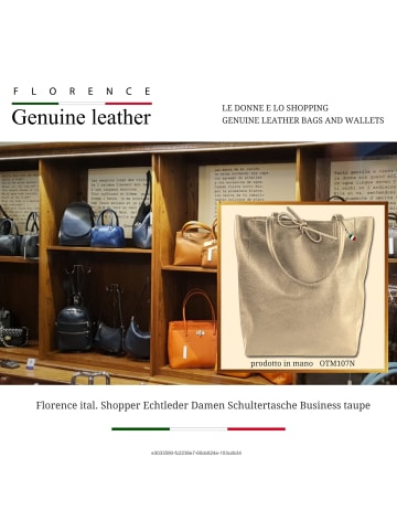 Florence Leder Shopper, Schultertasche Florence Tasche taupe, dunkelbeige ca. 28cm