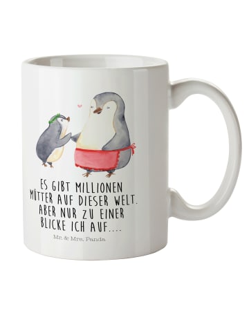 Mr. & Mrs. Panda Plastikbecher Pinguin mit Kind mit Spruch in Weiß