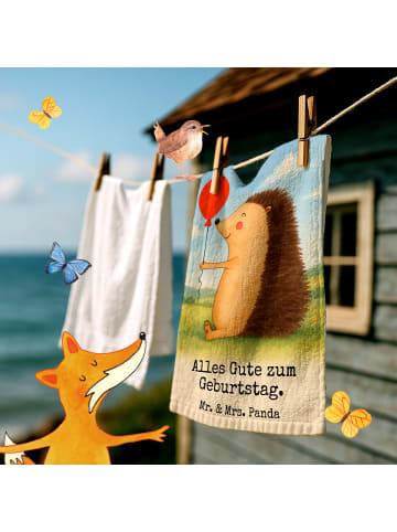 Mr. & Mrs. Panda Gästehandtuch Igel Luftballon Design mit Spruch in Weiß