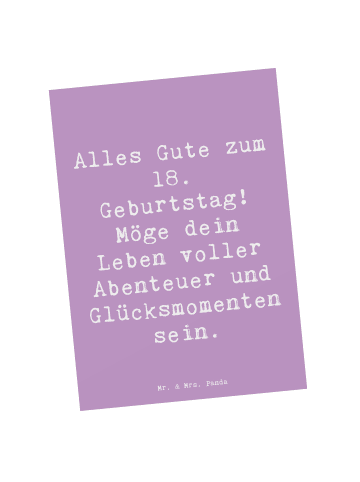 Mr. & Mrs. Panda Postkarte Spruch 18. Geburtstag mit Spruch in Lavendeltraum